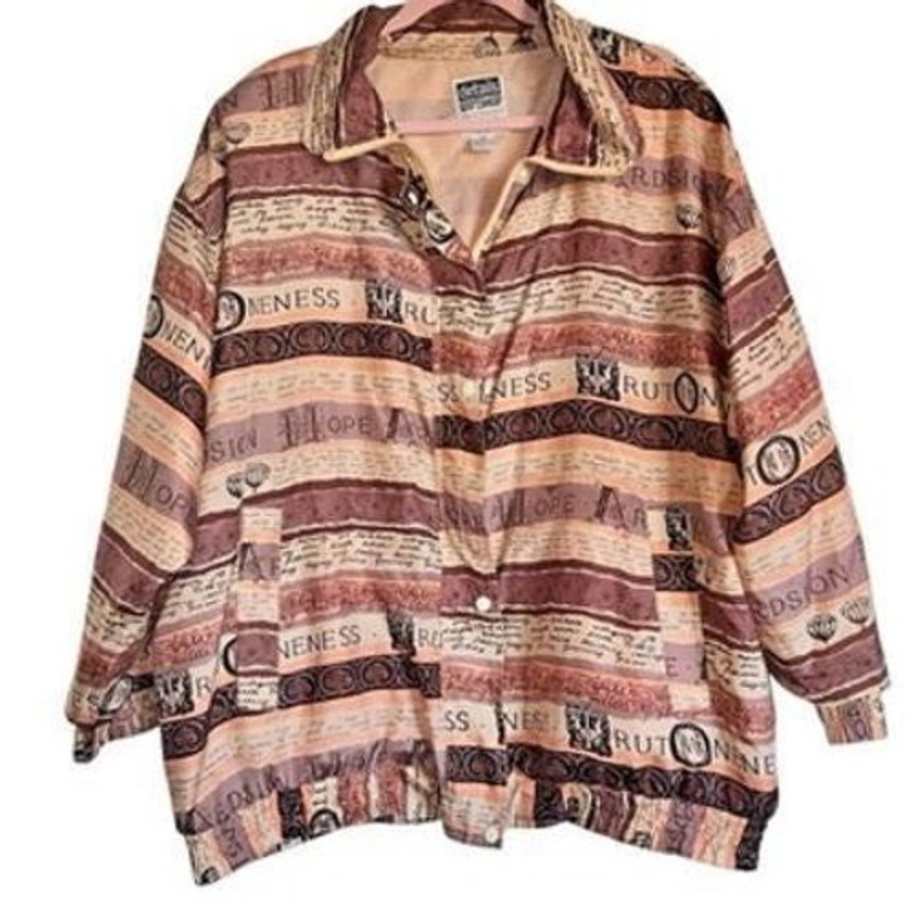 Details Sportswear Vtg 80s Silk Jacket Boho Artsy Western Earth Tones Plus 3X